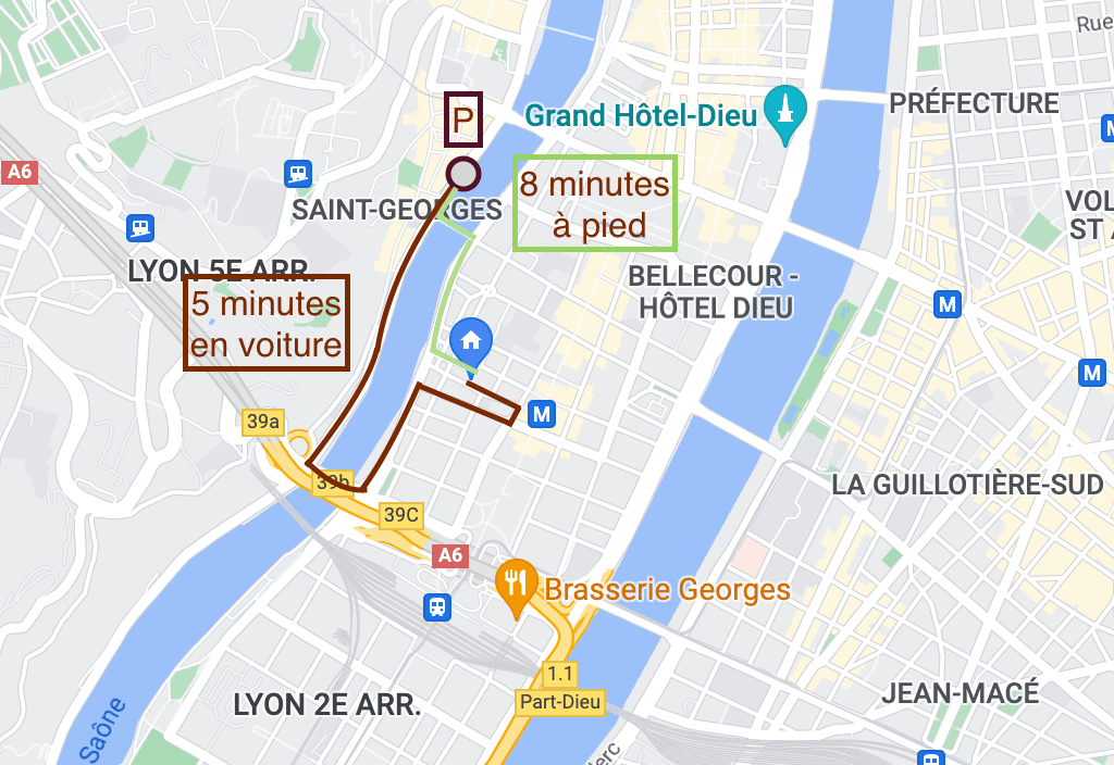 Itinerário - Estacionamento - Hôtel de l&#039;Abbaye - Lyon